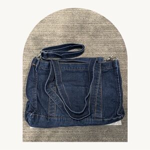 Denim Crossbody Bag with Zipper Closure and Side Pocket